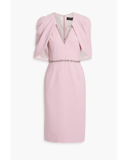 Jenny Packham Pink Cape-effect Crystal-embellished Crepe Dress