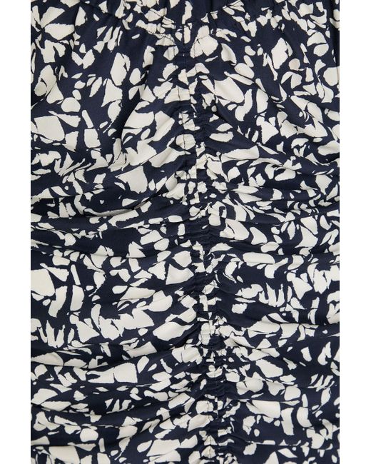 Isabel Marant Black Lara Ruched Printed Stretch-silk Mini Dress