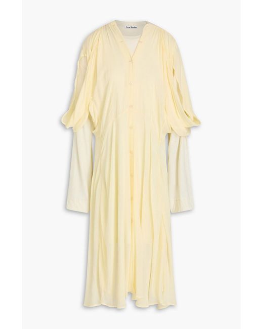 Acne Yellow Layered Crepon Midi Dress