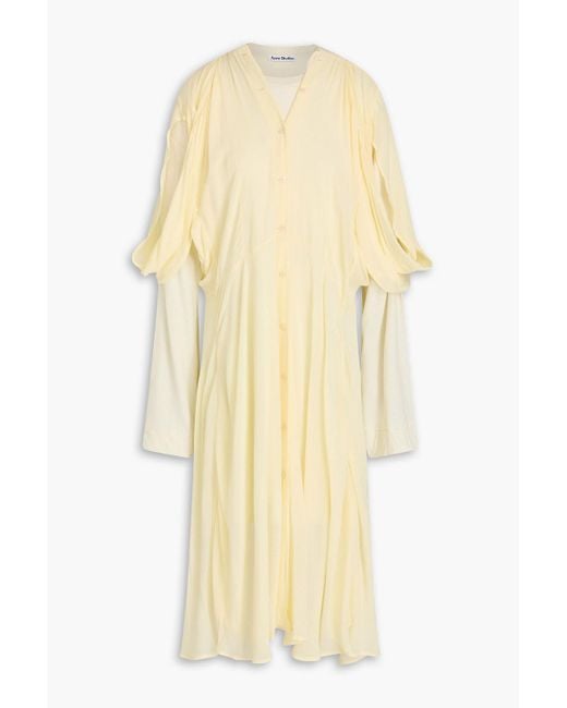 Acne Yellow Layered Crepon Midi Dress