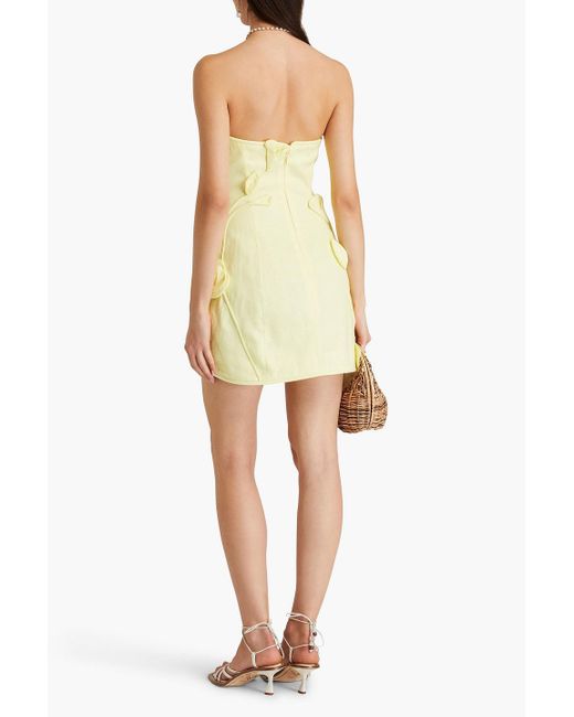 Zimmermann Yellow Strapless Floral-appliquéd Linen Mini Dress