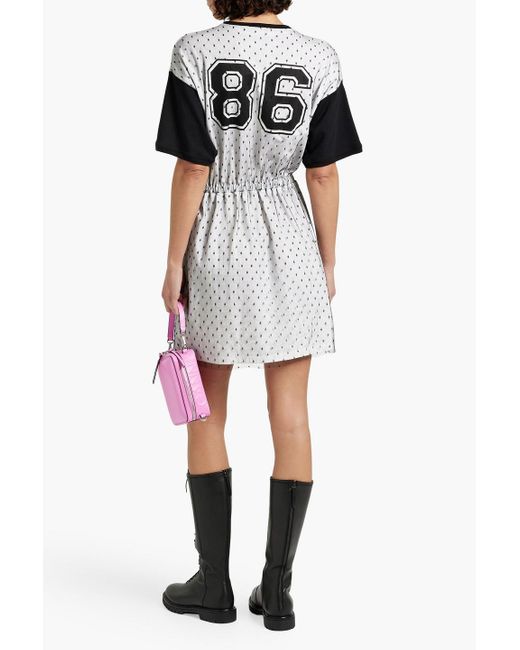 RED Valentino Black Printed Point D'esprit And Cotton-jersey Mini Dress