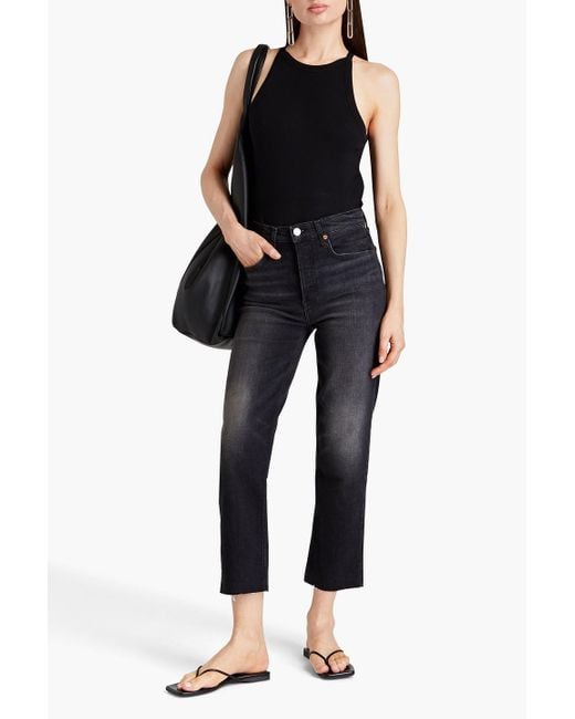 Re/done Black 70s Cropped Faded High-rise Straight-leg Jeans