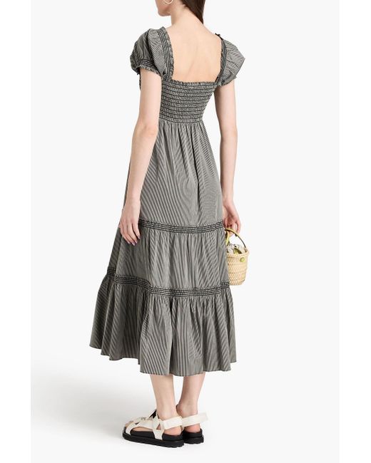 Tory Burch Gray Tiered Striped Cotton-blend Jacquard Midi Dress