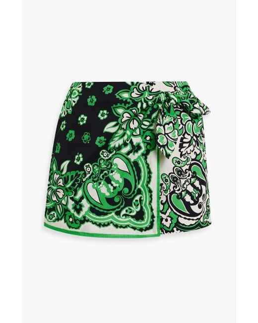 RED Valentino Green Skirt-Effect Printed Cotton-Poplin Shorts