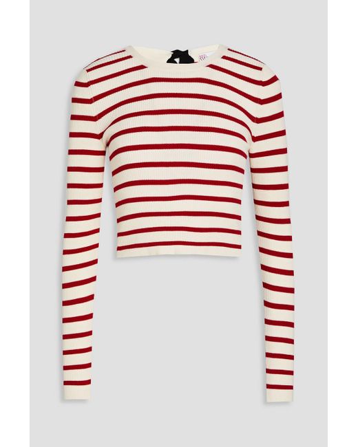 RED Valentino Red Cropped Striped Ribbed-knit Sweater