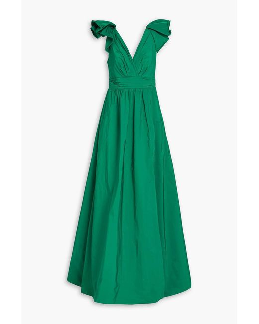 Marchesa Green Pleated Taffeta Gown