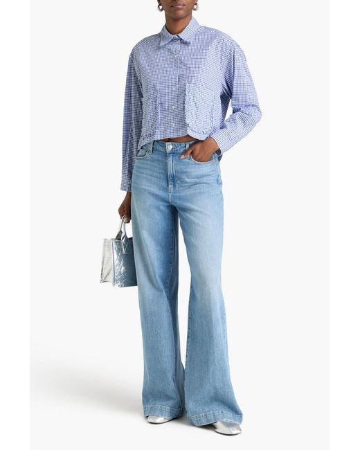 Claudie Pierlot Blue Cropped Checked Cotton Shirt