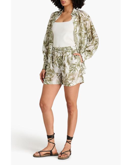 Brunello Cucinelli White Printed Silk-chiffon Shorts
