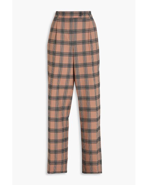 Zimmermann Natural Pleated Checked Twill Straight-leg Pants