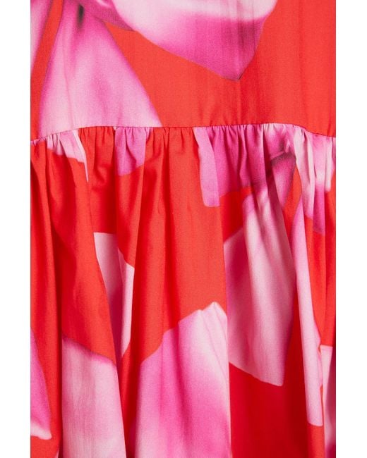 Vivetta Red Bedrucktes kleid aus baumwollpopeline mit raffung