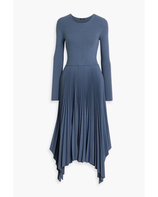 Joseph Blue Deron Pleated Wool-blend Midi Dress