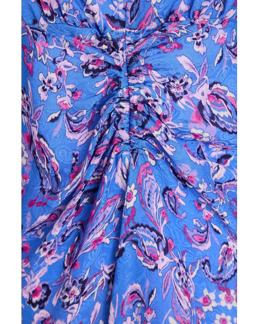 Isabel Marant Blue Aliniza Ruched Floral-print Jacquard Mini Dress