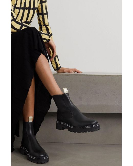 Proenza Schouler Black Topstitched Leather Chelsea Boots