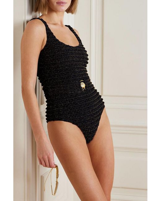 PATBO Belted Metallic Ribbed knit Swimsuit in Black Lyst UK