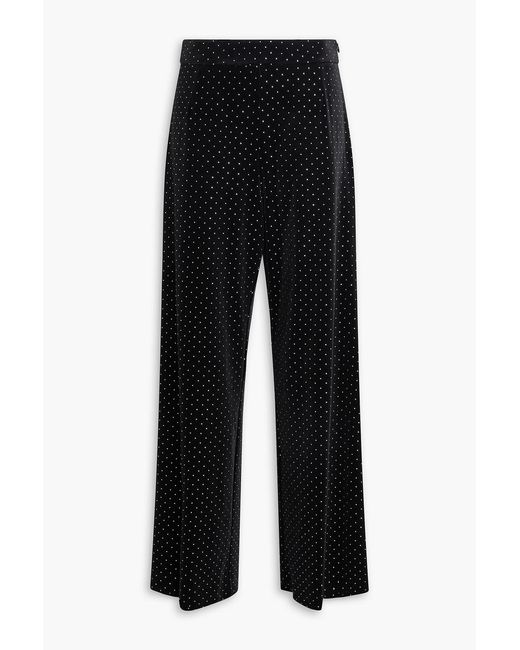 Borgo De Nor Black Crystal-Embellished Velvet Wide-Leg Pants