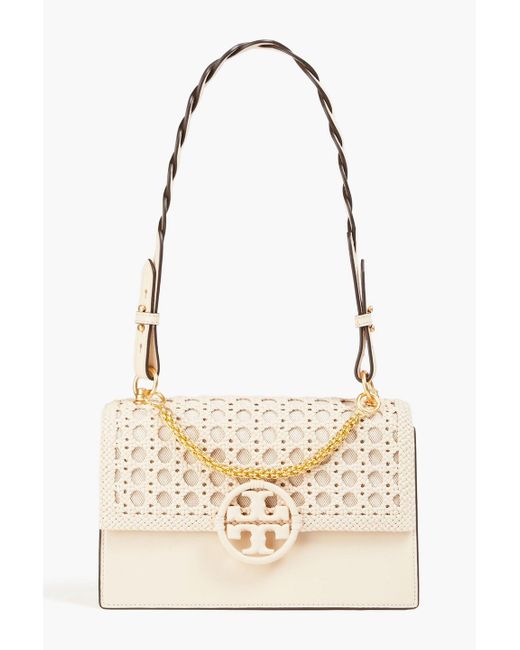 Tory Burch Natural Miller Leather And Canvas Shoulder Bag