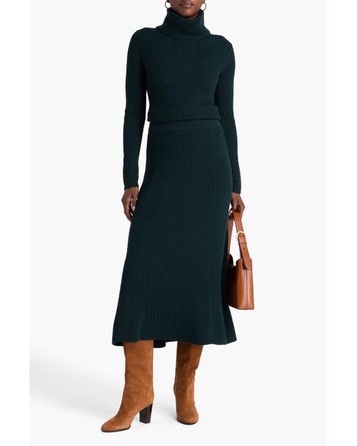 Zimmermann Green Ribbed Wool Midi Skirt