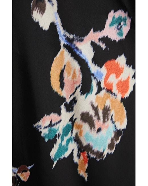 Vince Black Draped Floral-print Satin Maxi Dress