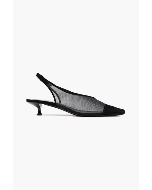 By Far Black Kendall Suede-trimmed Mesh Slingback Pumps