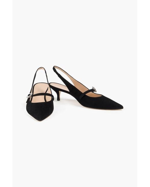 Stuart Weitzman Black Aura 50 Crystal-Embellished Suede Slingback Mary Jane Pumps