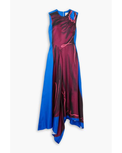 Roksanda Blue Lette Asymmetric Printed Silk-twill Maxi Dress