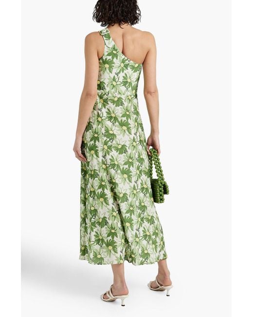 HVN Green Elena One-shoulder Floral-print Crepe Maxi Dress