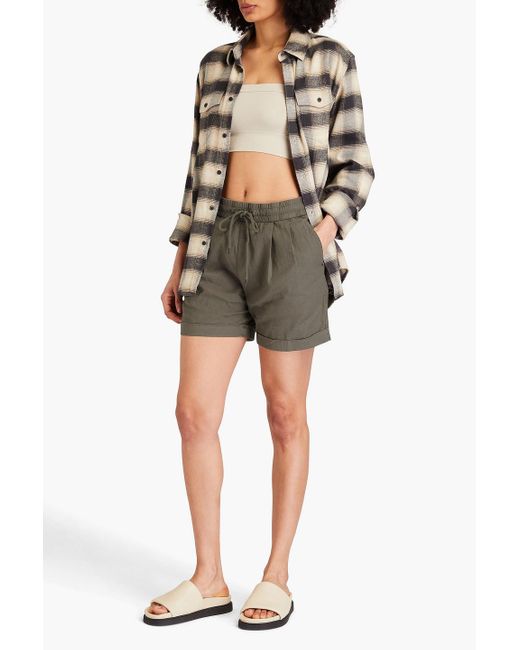 James Perse Green Pleated Linen-blend Shorts