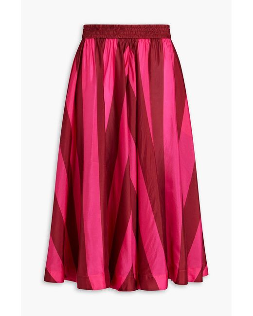 Zimmermann Red Striped Silk-voile Midi Skirt