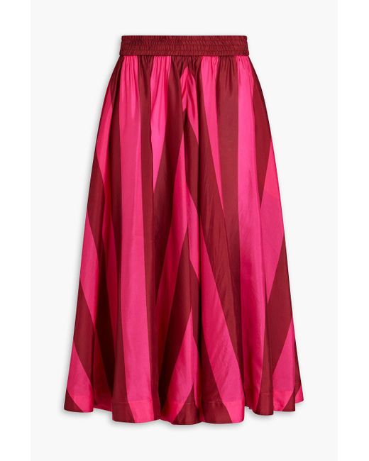 Zimmermann Red Two-tone Silk-voile Midi Skirt