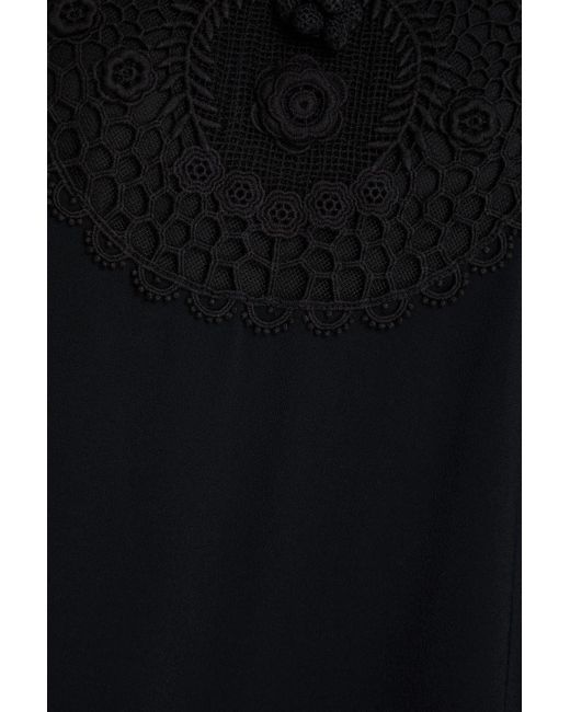 RED Valentino Black Crochet-paneled Stretch-crepe Mini Dress