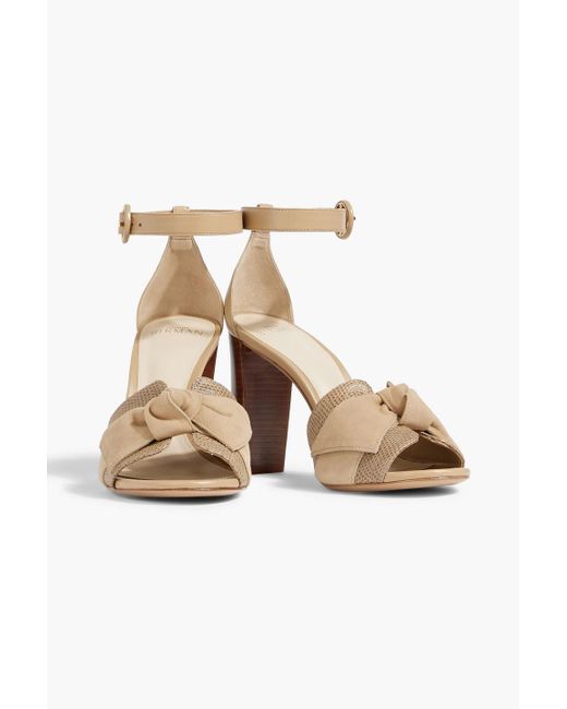 Alexandre Birman Natural Maxi Clarita 90 Suede, Smooth And Lizard-Effect Leather Sandals