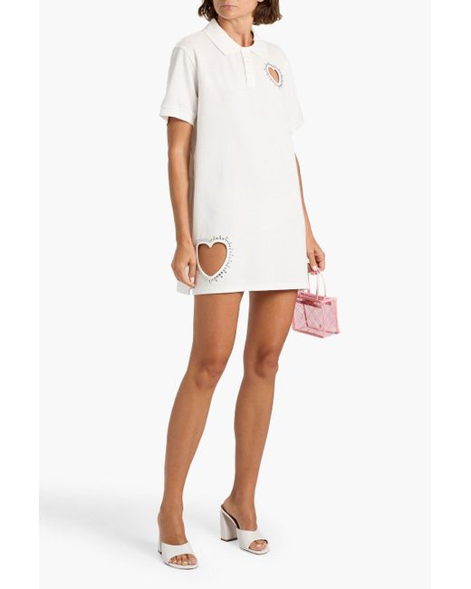 Area White Embellished Cotton-Piqué Mini Shirt Dress