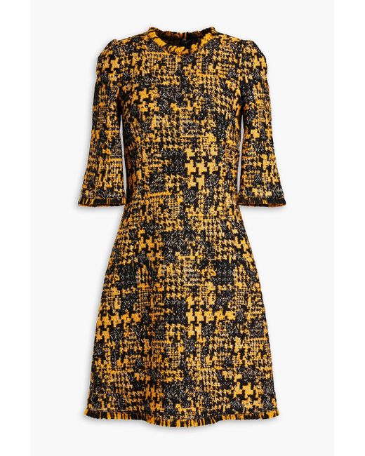 Dolce & Gabbana Frayedtrimmed Tweed Dress in Yellow Lyst