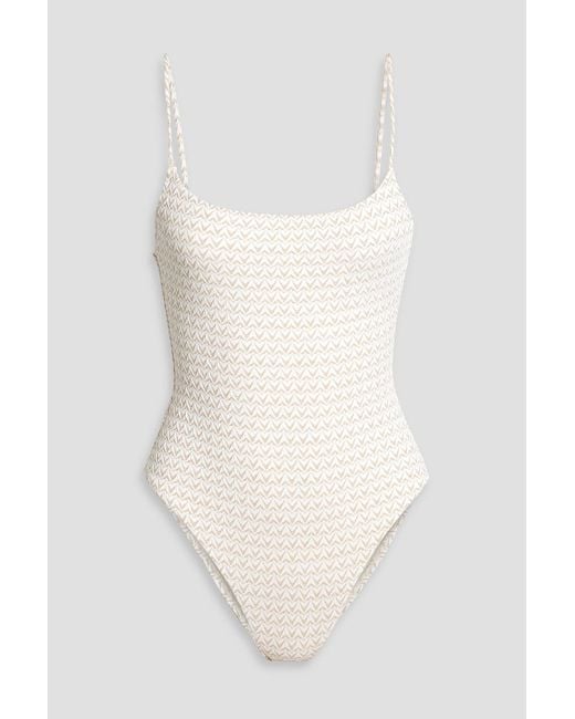 Solid & Striped White The Renna Metallic Stretch-Jacquard Swimsuit