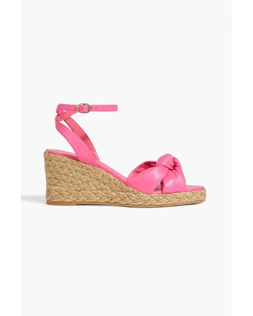 Stuart Weitzman Pink Playa Knotted Leather Espadrille Wedge Sandals
