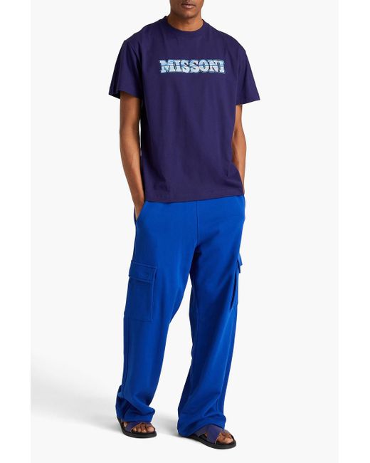 Missoni Blue Appliquéd Logo-print Cotton-jersey T-shirt for men