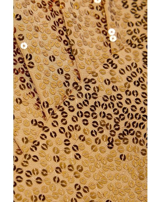 Michael Kors Natural Ruched Sequined Crepe Turtleneck Dress