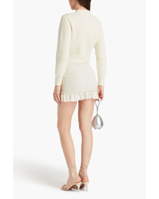 T By Alexander Wang White Cropped Ribbed Wool-blend Cardigan