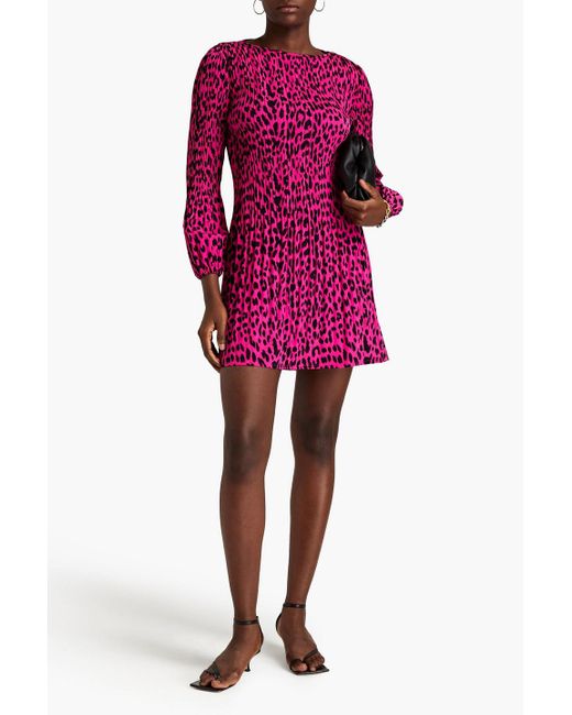Maje Pink Leopard-print Woven Mini Dress