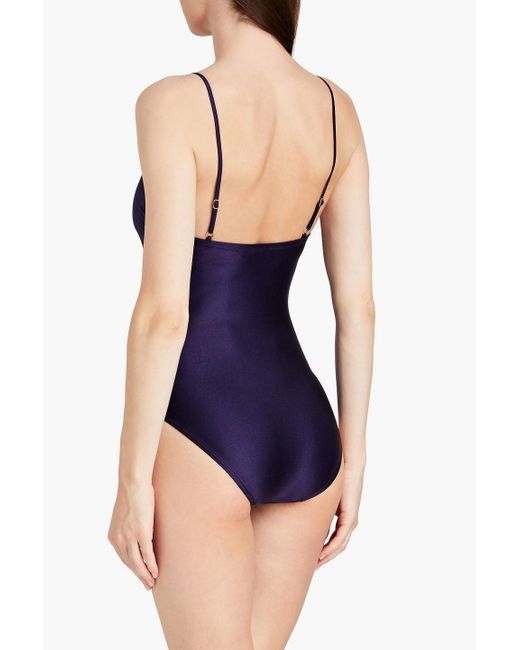 Zimmermann Blue Ruched Ring-embellished Swimsuit
