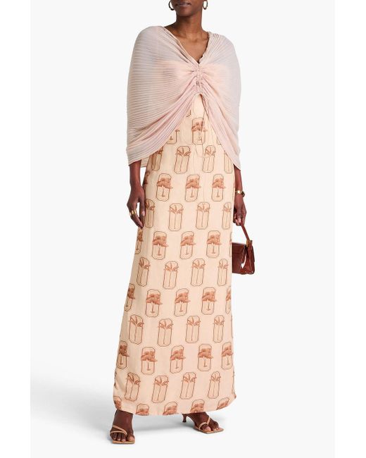 Agua Bendita Pink Jacaranda palma maxikleid aus jacquard mit zierperlen und print