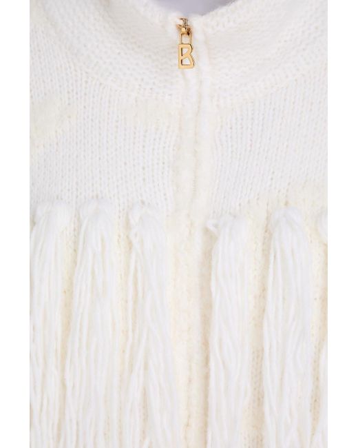 Bogner White Jena Fringed Intarsia Wool-Blend Zip-Up Cardigan