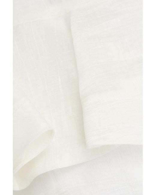 Sandro White Ruffled Belted Linen-blend Gauze Mini Dress