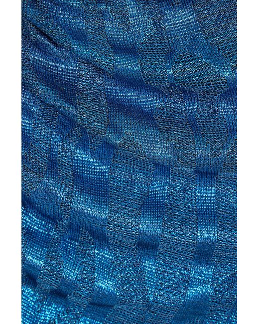 Missoni Blue One-shoulder Metallic Crochet-knit Swimsuit