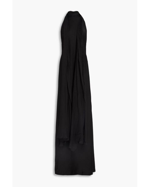 Halston Heritage Black Speranza Draped Chiffon And Satin Gown