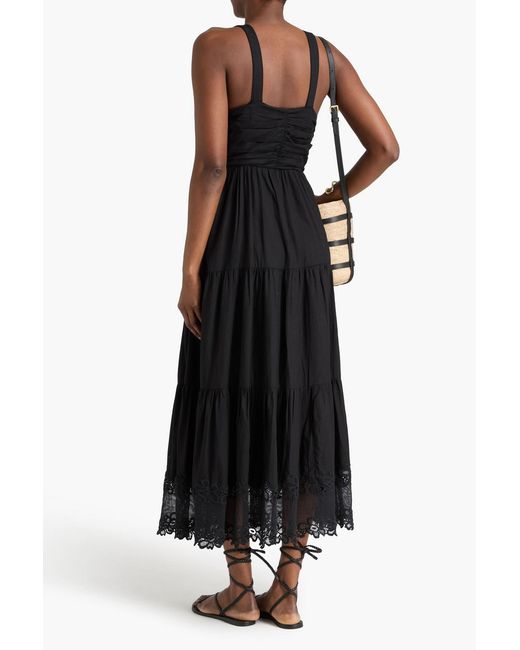 Claudie Pierlot Black Guipure Lace-trimmed Woven Midi Dress