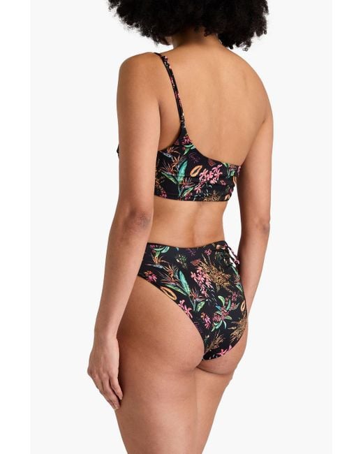 Charo Ruiz Black Miou bedrucktes bikini-oberteil mit asymmetrischer schulterpartie