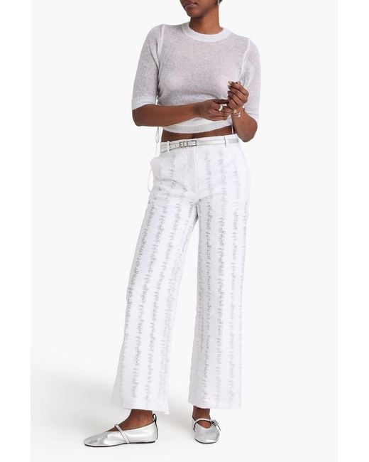 CECILIE BAHNSEN White Distressed Cotton-Blend Wide-Leg Pants