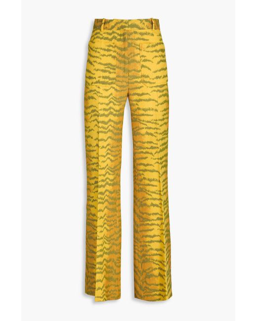 Victoria Beckham Yellow Tiger-print Wool-blend Twill Flared Pants